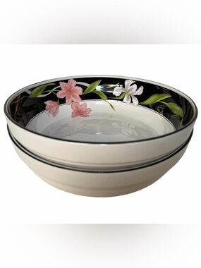 Sangostone Memorie Floral Accent White Ceramic Serving Bowls Pink Flower Design